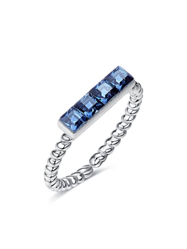 Simple Blue austrian Crystals 925 Silver Opening Ring