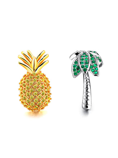 Personalized Asymmetrical Pineapple Coconut Tree Stud Earrings