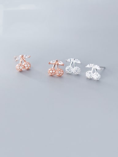 925 Sterling Silver With Rose Gold Plated Cute Friut  Cherry Stud Earrings