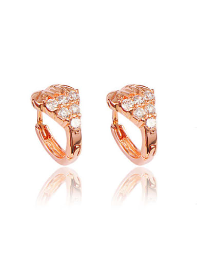 Women Rose Gold Plated Geometric Shaped Zircon Clip Earrings
