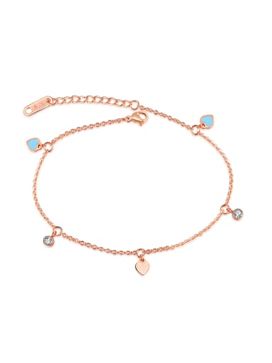 Simple Blue Heart Rhinestones Rose Gold Plated Anklet