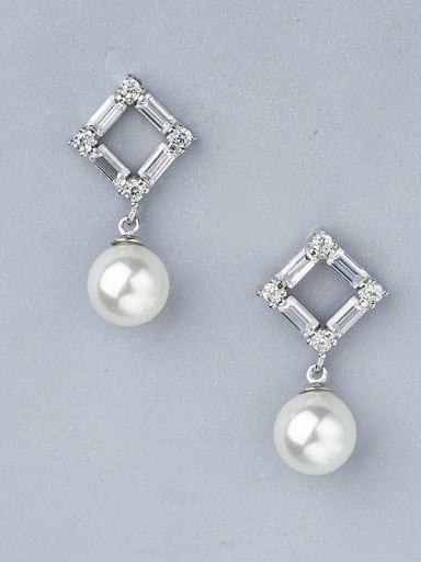 Exquisite Shell Pearl Zircon Drop Earrings