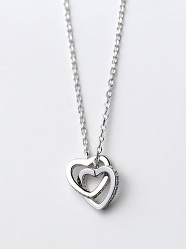 Exquisite Double Heart Shaped S925 Silver Necklace