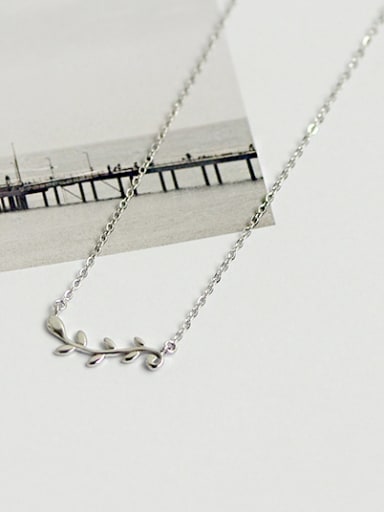 Simple Leaves Branch Pendant Silver Necklace