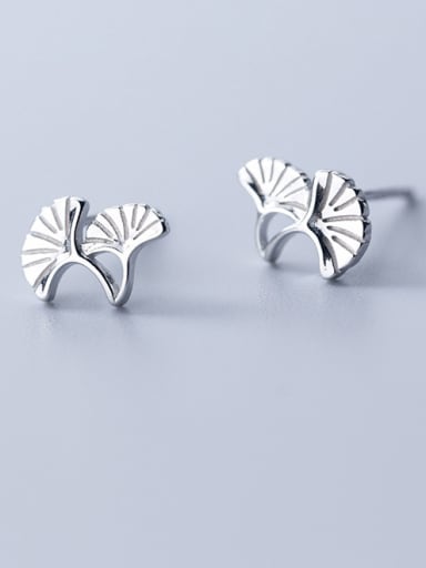 925 Sterling Silver With Silver Plated Simplistic Ginkgo leaf Stud Earrings