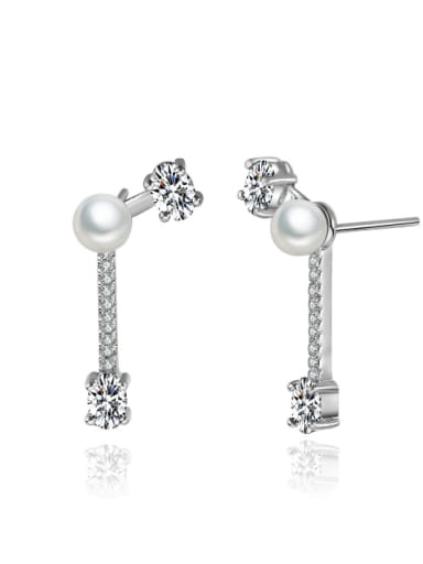 Fashionable Geometric Shaped Pearls Zircons Stud Earrings