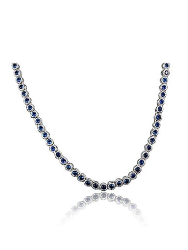 Exquisite Blue Platinum Plated Zircon Women Necklace