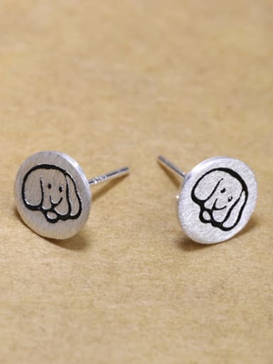 Tiny 925 silver Puppy Dog-etched Stud Earrings