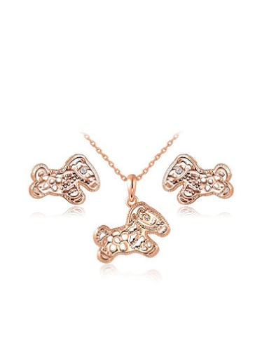 Cute Rose Gold Plated Horse Shaped Austria Crystal Two Pieces Jewelry Set