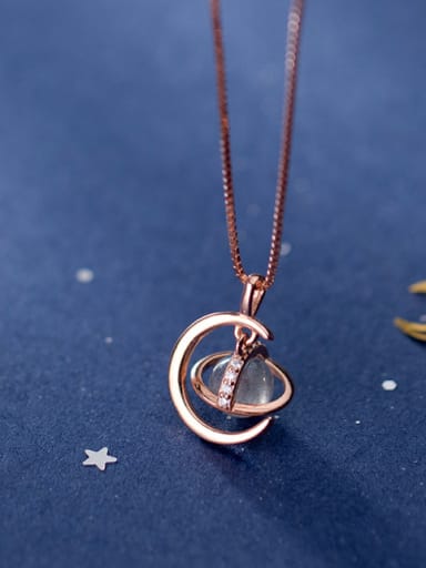 925 Sterling Silver With Rose Gold Plated Simplistic Planet Necklaces