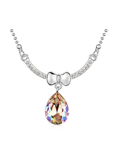 Fashion Water Drop austrian Crystal Little Bowknot Pendant Alloy Necklace