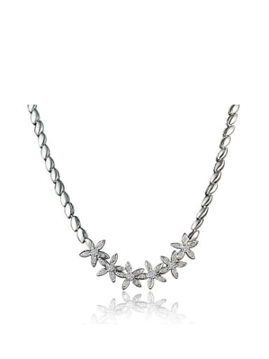 Trendy Platinum Plated Flower Shaped Zircon Necklace