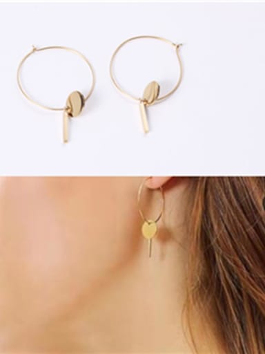 Titanium With Gold Plated Simplistic Round  Pendant  Hoop Earrings