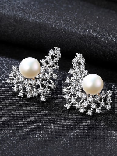 Sterling silver set with 3A zircon natural pearl stud earrings