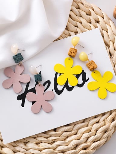 Alloy With Platinum Plated Cute Wood Flower Drop Earrings