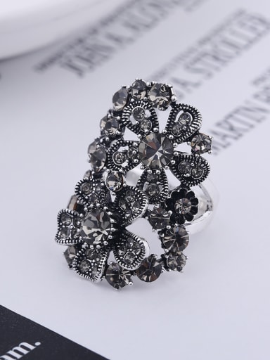 Retro style Exaggerated Black Rhinestones Alloy Ring