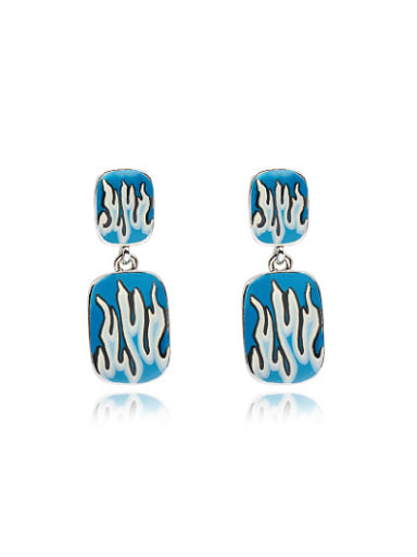 Blue Square Shaped Polymer Clay Drop Earrings