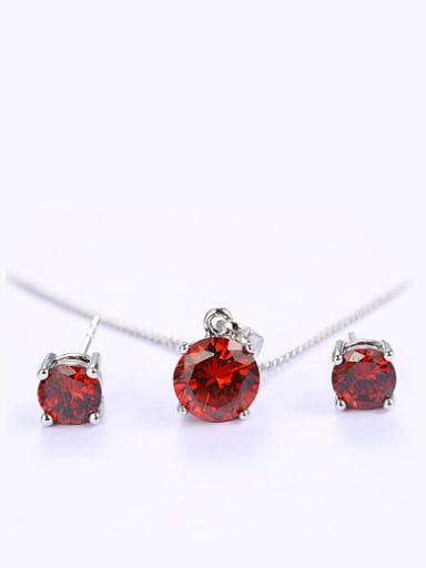 Copper Alloy White Gold Plated Simple style Two Pieces Zircon Jewelry Set
