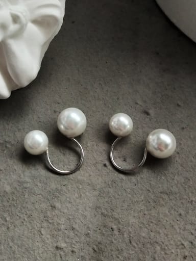Pure silver synthetic pearl ear clip type Earring