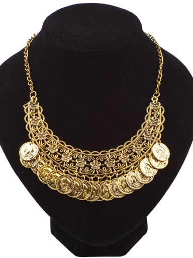 Ethnic Exaggerated Hollow Flower Ancient Coins Alloy Necklace
