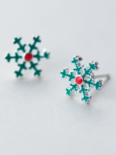 925 Sterling Silver With Platinum Plated Cute Snowflake Stud Earrings