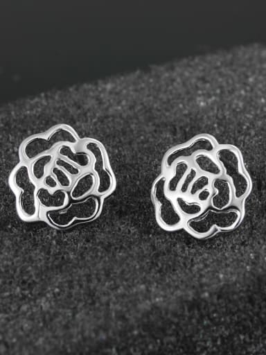 Simple 925 Sterling Silver Hollow Flower Stud Earrings