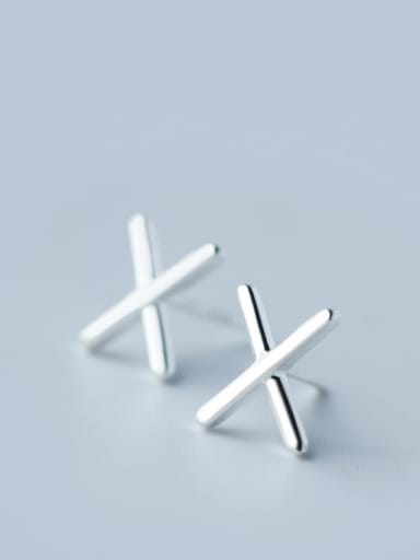 S925 silver character letter X stud cuff earring