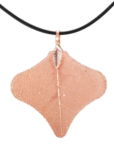 Fashion Rose Gold Plated Natural Leaf Artificial Leather Necklace