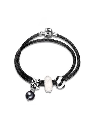 Exquisite Black Bead Artificial Leather Bracelet