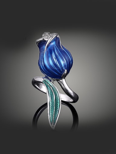 Fashion Blue Tulip Flower Alloy Ring