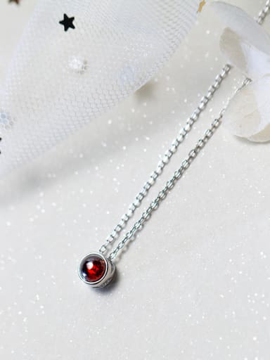 Elegant Red Round Shaped Crystal S925 Silver Necklace