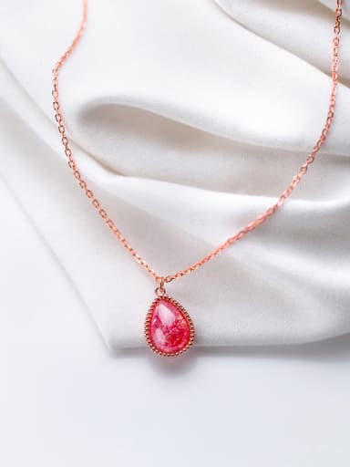 925 Sterling Silver With  Ruby Simplistic Water Drop Necklaces