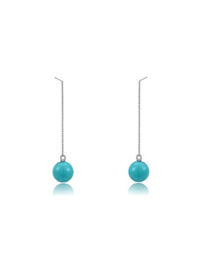 Elegant Blue Beads Platinum Plated Drop Earrings