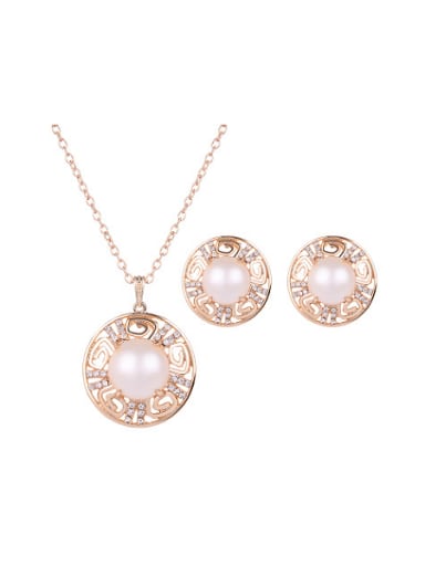 2018 2018 Alloy Imitation-gold Plated Fashion Artificial Stones Round Two Pieces Jewelry Set