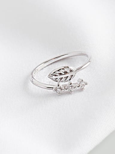 925 Sterling Silver With Cubic Zirconia Simplistic Leaf  Free Size Rings