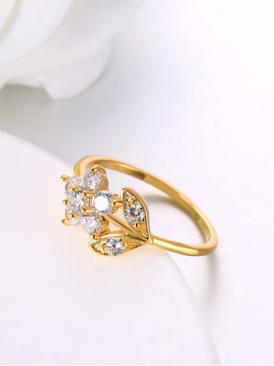 Simple Style Fashion 18K Gold Flower Shaped Zircon Ring