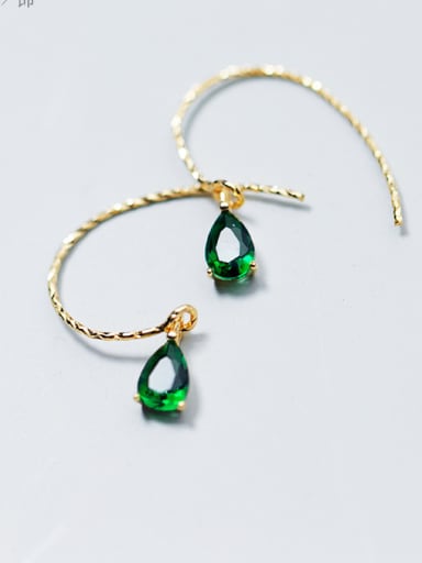 Stylish and sweet Drop-shaped green glass stone small 925 Silver earrings ear hook