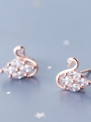 925 Sterling Silver With Rose Gold Plated Cute Swan Stud Earrings