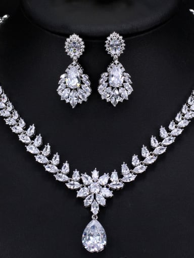 The Luxury Shine  High Quality Zircon Necklace Earrings 2 Piece jewelry set