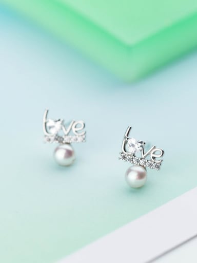Creative Monogrammed Shaped Artificial Pearl S925 Silver Stud Earrings