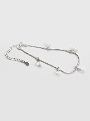 Simple White Artificial Pearls Silver Bracelet