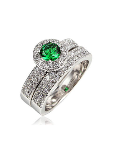 Personality Green 18K White Gold Plated Zircon Ring Set