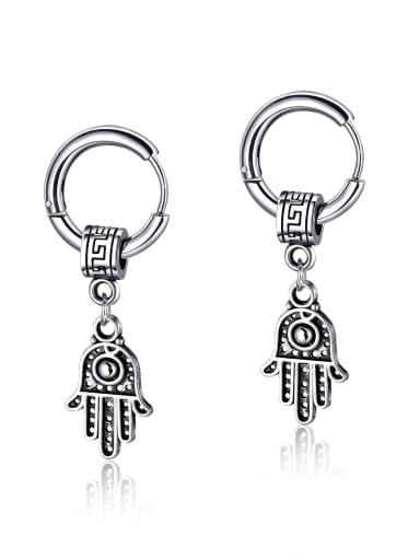 Stainless Steel With Antique Silver Plated Personality  Hand of Fatima Stud Earrings