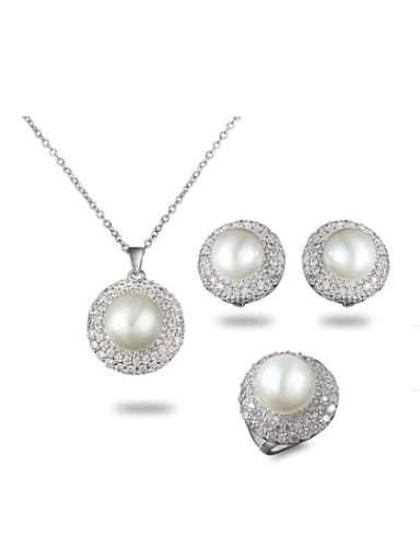 Fashion Platinum Plated Artificial Pearl Three Pieces Jewelry Set