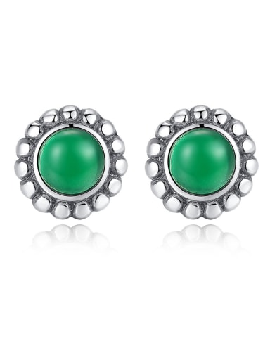 925 Sterling Silver With Turquoise Vintage Round Stud Earrings