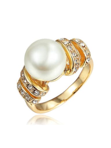 Elegant 18K Gold Plated Artificial Pearl Copper Ring