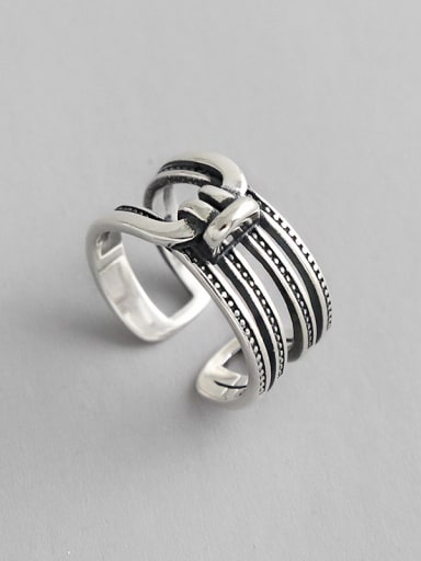 925 Sterling Silver With Antique Silver Plated Vintage Geometric line knot free size Rings