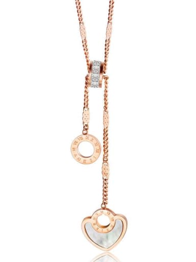 Stainless Steel With Rose Gold Plated Fashion Heart with Rome number Necklaces