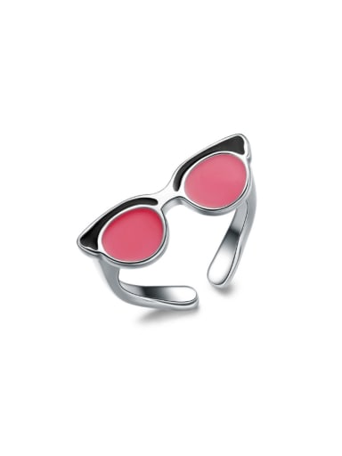 Personality Pink Glue Glass Shaped Opening Ring