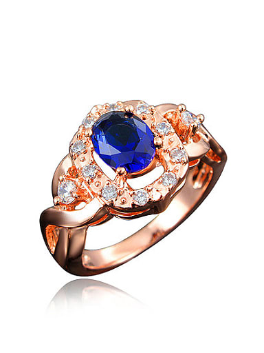 Luxury Blue Rose Gold Plated Geometric Zircon Ring